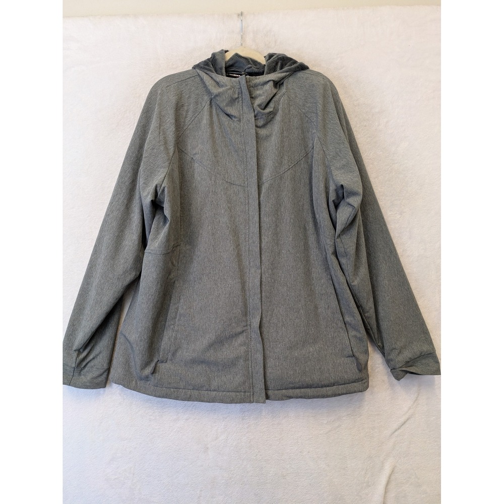 Kirkland Signature Softshell Jacket Women's XL Gray Hooded Faux‎ Fur Lined Zip